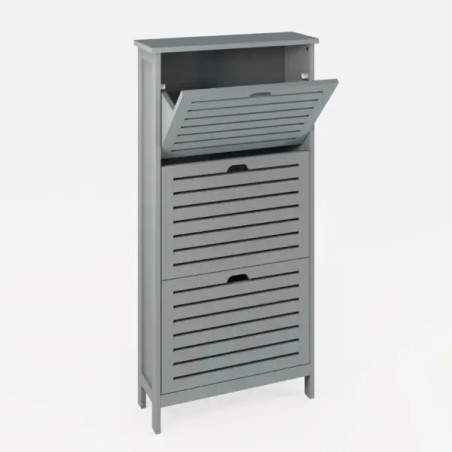 Bergen Three Tier Shoe Cabinet grey top tier opened