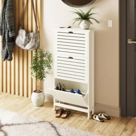 Bergen Three Tier Shoe Cabinet white opened