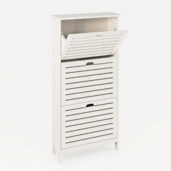 Bergen Three Tier Shoe Cabinet white top tier opened