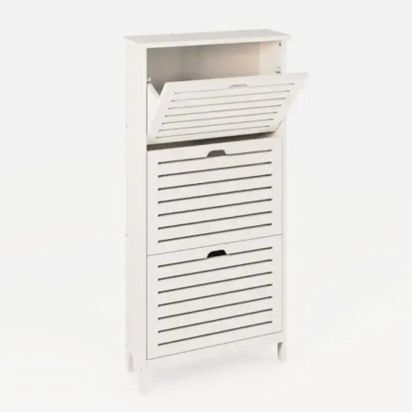 Bergen Three Tier Shoe Cabinet white top tier opened