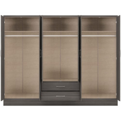 Nevada 6 Door 2 Drawer Mirrored Wardrobe Oyster Gloss/Light Oak Effect Veneer - Home Divine