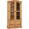 Corona 2 Door 2 Drawer Glass Display Unit Distressed Waxed Pine/Clear Glass side