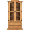 Corona 2 Door 2 Drawer Glass Display Unit Distressed Waxed Pine/Clear Glass front