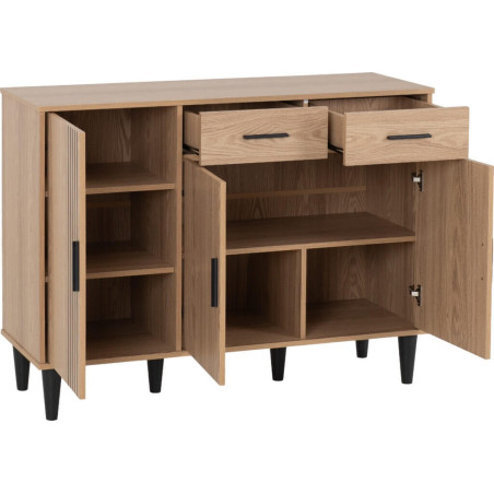 Tessa 3 Door 2 Drawer Sideboard Natural Oak Effect internal view