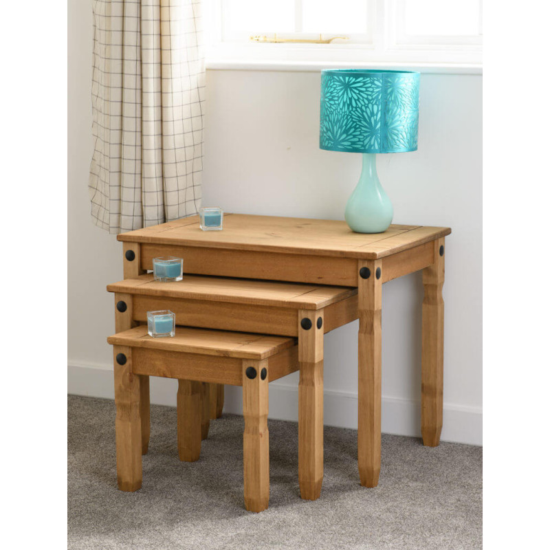 Corona Nest Of Tables Distressed Waxed Pine