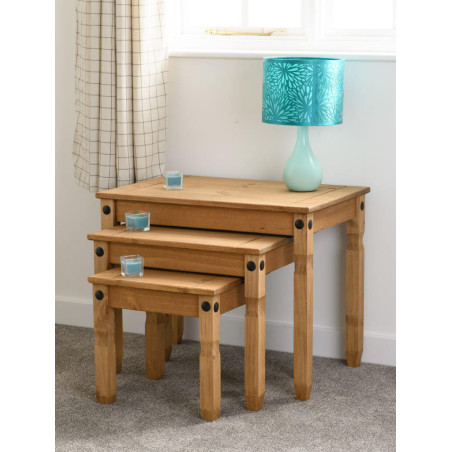 Corona Nest Of Tables Distressed Waxed Pine