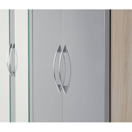 Nevada 6 Door 2 Drawer Mirrored Wardrobe Oyster Gloss/Light Oak Effect Veneer - Home Divine