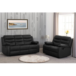 Roma 3+2 Recliner Suite Black Faux Leather Livingroom view