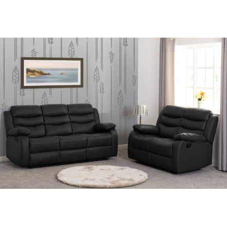 Roma 3+2 Recliner Suite Black Faux Leather Livingroom view