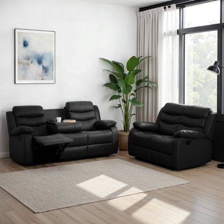 Roma 3+2 Recliner Suite Black Faux Leather