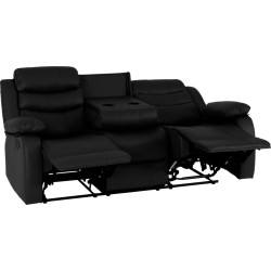 Roma 3+2 Recliner Suite Black Faux Leather bottom opened