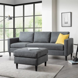 Marant Corner Sofa Grey Fabric with stool living room front