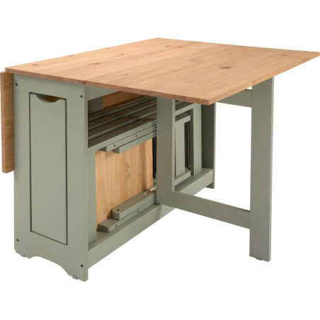 Santos Butterfly Dining Set sage green table side with chairs