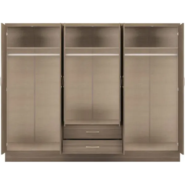 Nevada 6 Door 2 Drawer Mirrored Wardrobe Rustic Oak Effect - Home Divine