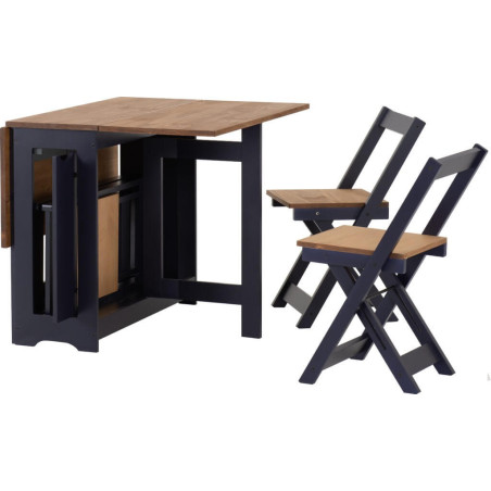 Santos Butterfly Dining Set navy blue table side with chairs
