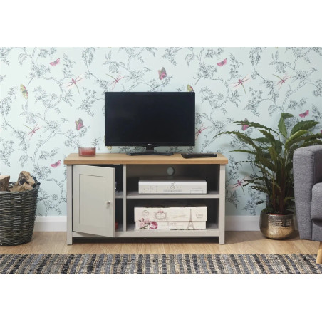 Lancaster Small TV Cabinet grey opened