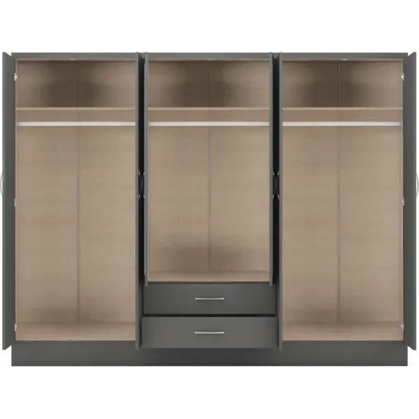 Nevada 6 Door 2 Drawer Mirrored Wardrobe 3D Effect Grey - Home Divine