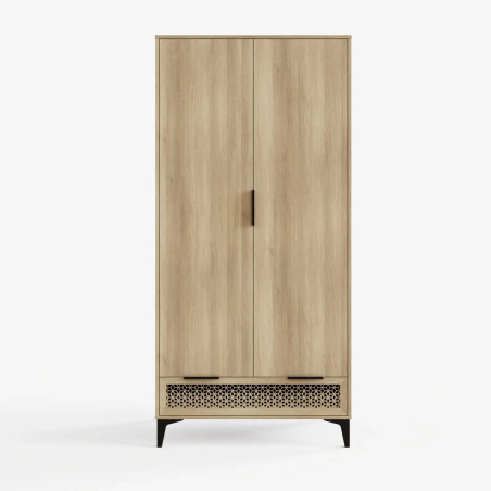 Ezra 2 Door 1 Drawer Wardrobe in Oak front
