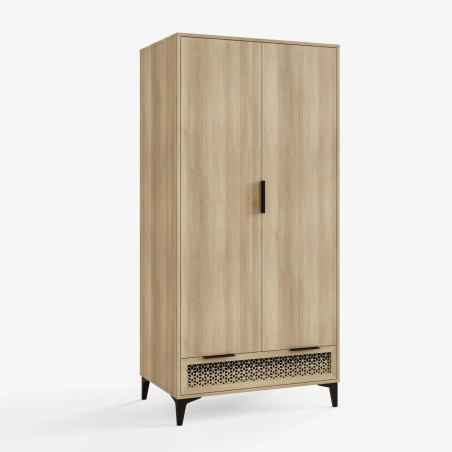Ezra 2 Door 1 Drawer Wardrobe in Oak side
