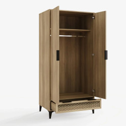 Ezra 2 Door 1 Drawer Wardrobe in Oak opened