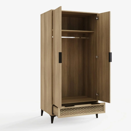 Ezra 2 Door 1 Drawer Wardrobe in Oak opened