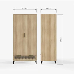 Ezra 2 Door 1 Drawer Wardrobe in Oak dimensions