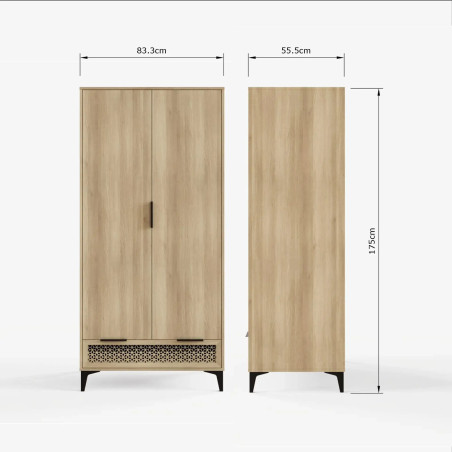 Ezra 2 Door 1 Drawer Wardrobe in Oak dimensions