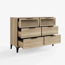 Ezra 3+3 Drawer Chest in Oak opened