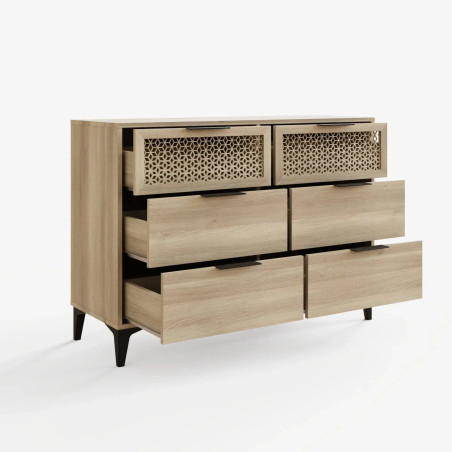 Ezra 3+3 Drawer Chest in Oak opened