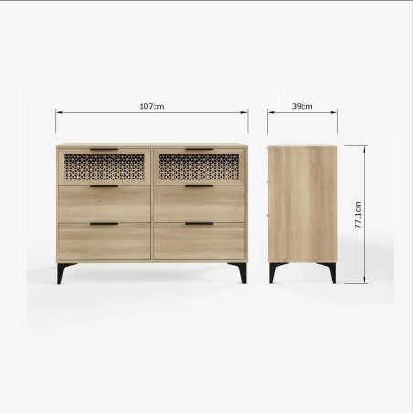 Ezra 3+3 Drawer Chest in Oak dimensions