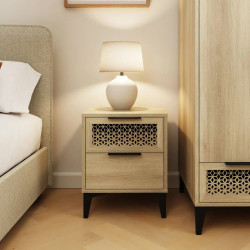 Ezra 2 Drawer Bedside Table in Oak front