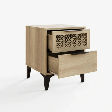 Ezra 2 Drawer Bedside Table in Oak opened