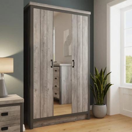 Boston 3 Door Mirrored Wardrobe in Grey
