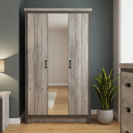 Boston 3 Door Mirrored Wardrobe in Grey front