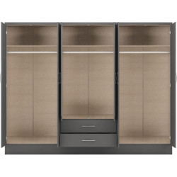 Nevada 6 Door 2 Drawer Mirrored Wardrobe Rustic Oak Effect - Home Divine