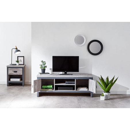 Boston 2 Door TV Unit in Grey opened