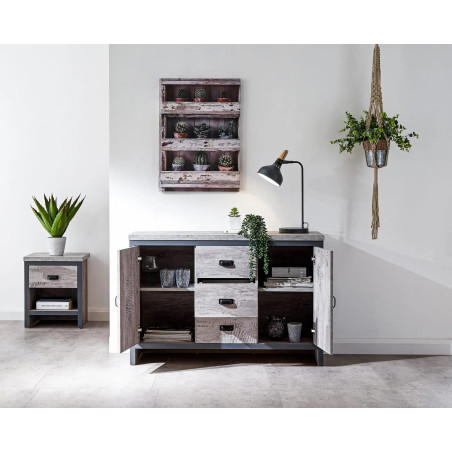 Boston 2 Door 3 Drawer Sideboard in Grey opened
