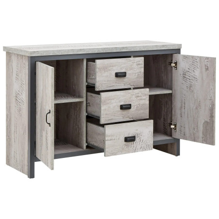 Boston 2 Door 3 Drawer Sideboard in Grey opened