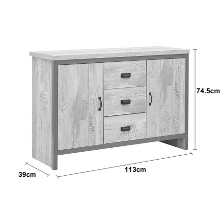 Boston 2 Door 3 Drawer Sideboard in Grey dimensions