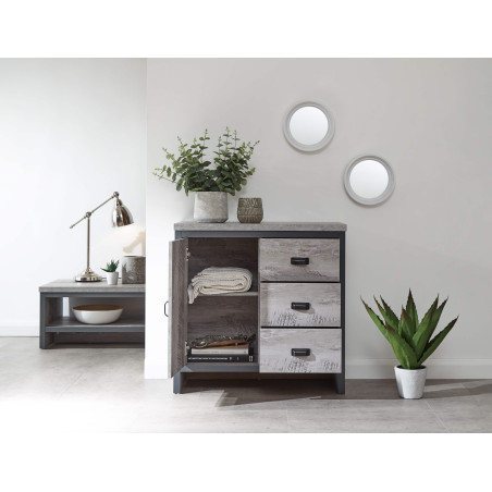 Boston 1 Door 3 Drawers Multi Unit in Grey opened