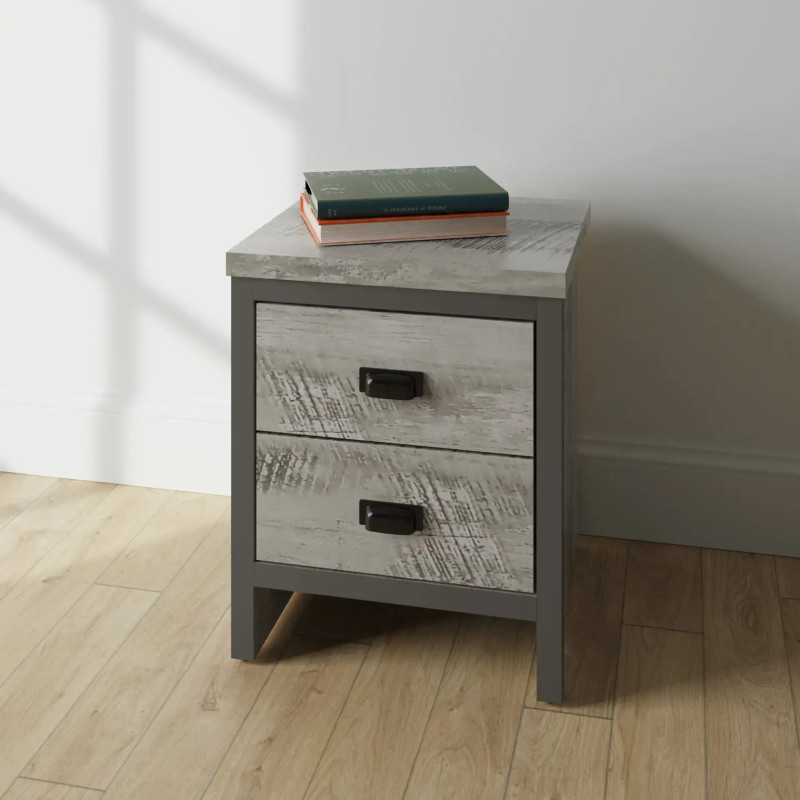 Boston 2 Drawer Bedside Table in Grey
