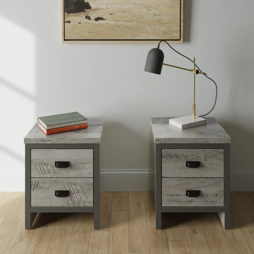 Boston 2 Drawer Bedside Table Pair in Grey