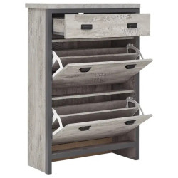 Boston 2 Tier 1 Drawer Shoe Cabinet in Grey opened