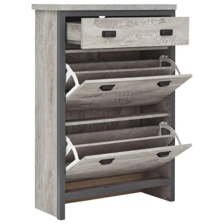Boston 2 Tier 1 Drawer Shoe Cabinet in Grey opened