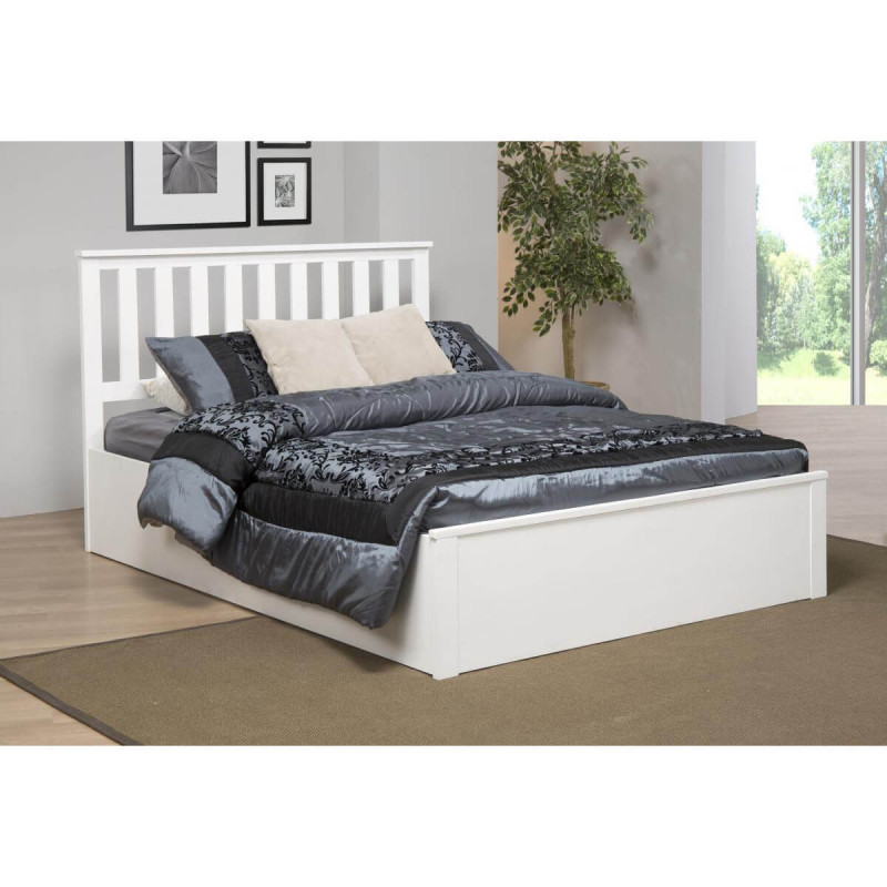 Zoe Storage Double Bed 4ft6 Solid Rubberwood White closed