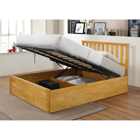 Zoe Storage King Size 5ft Bed Solid Rubberwood Oak opened