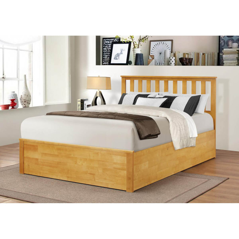 Zoe Storage Double Bed 4ft6 Solid Rubberwood Oak Ottoman Closed