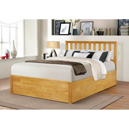 Zoe Storage Double Bed 4ft6 Solid Rubberwood Oak Ottoman Closed