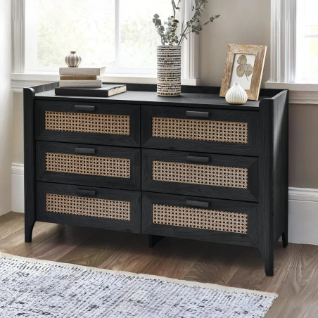 Sydney 6 Drawer Wide Chest black room view
