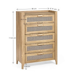 Sydney 5 Drawer Chest light brown dimensions